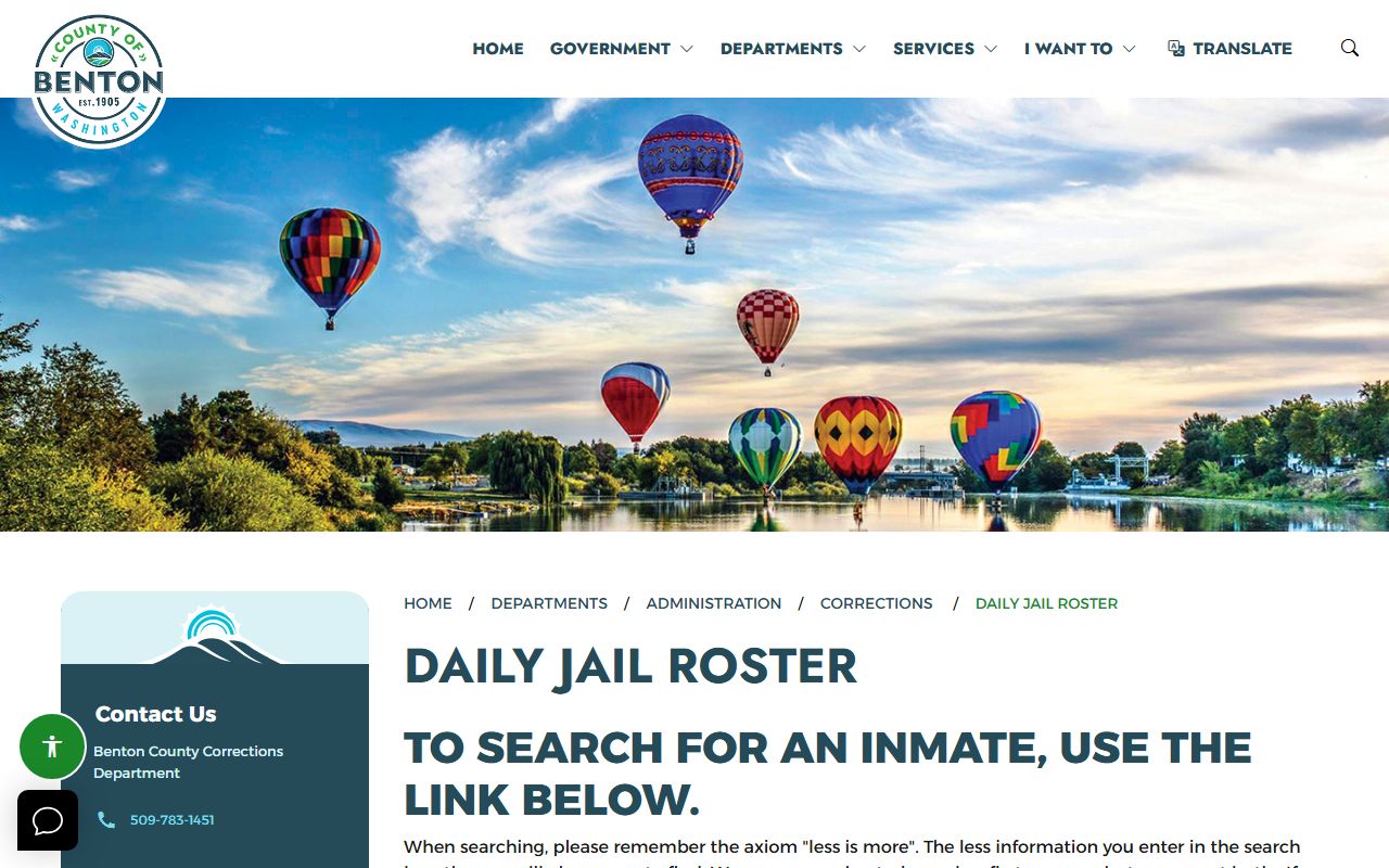 Benton County jail records daily roster instructions