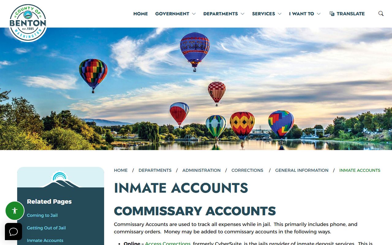 Benton County Jail inmate accounts and Access Corrections deposit options