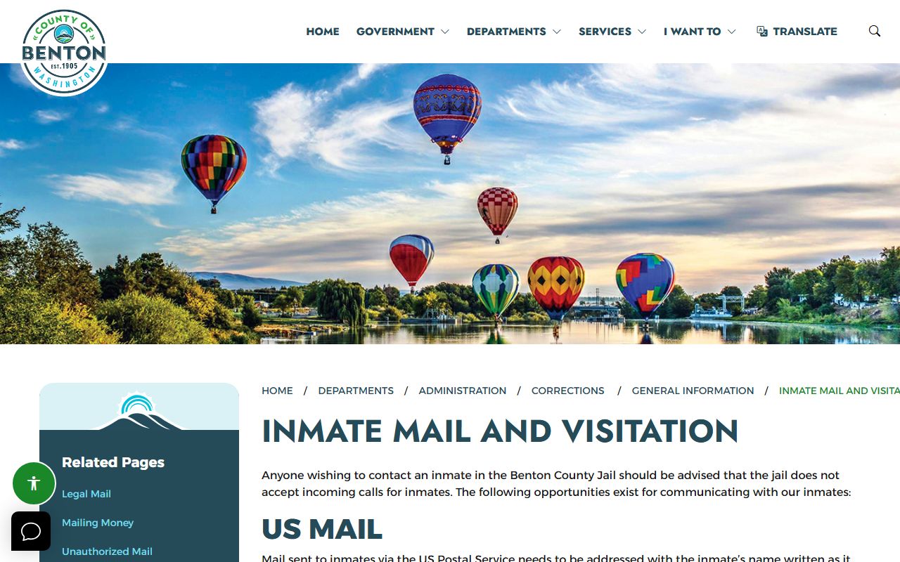 Benton County Jail mail and visitation rules for inmates