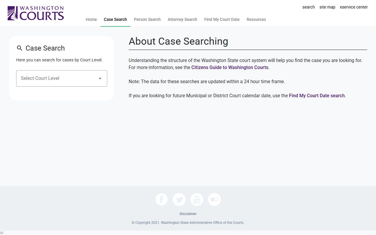 Washington Courts case search for Benton County court records after arrest