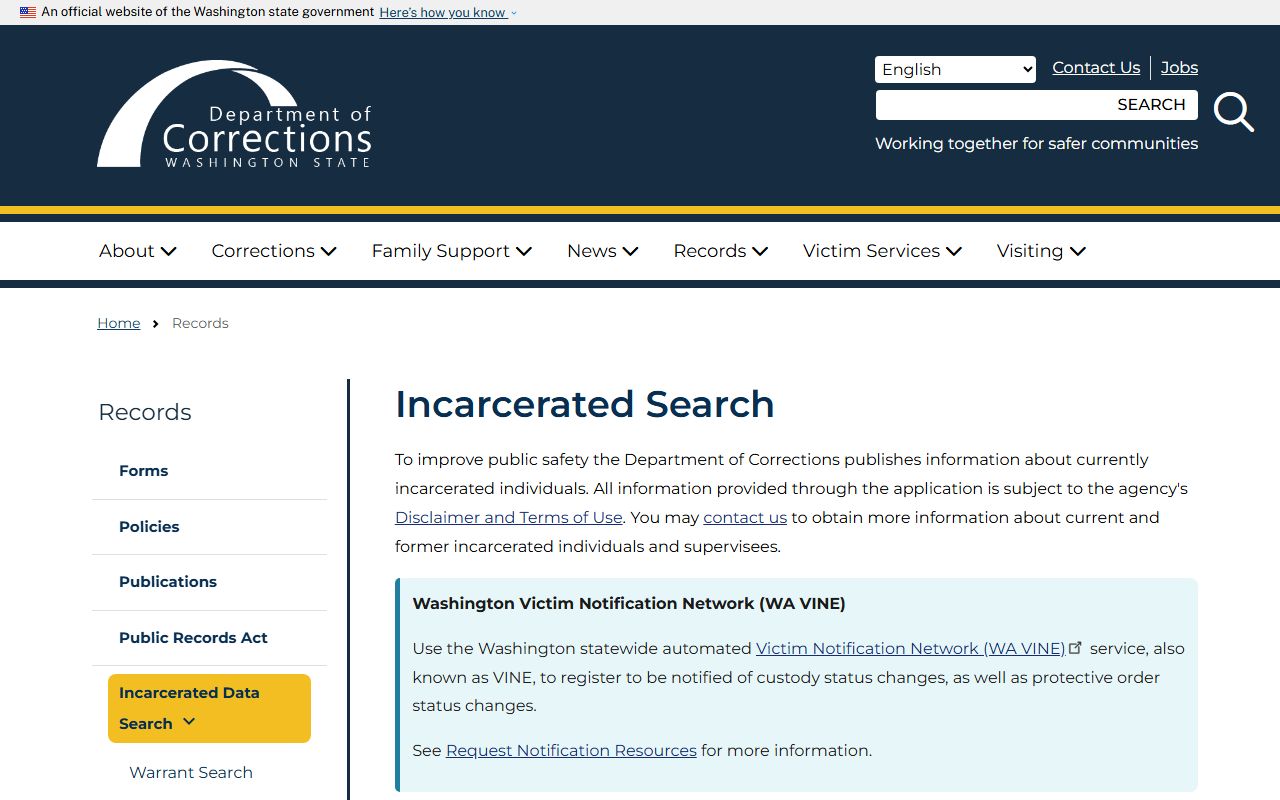 Washington DOC search for Benton County sentenced inmate population transfers